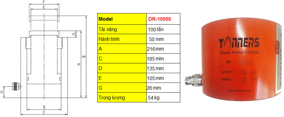 KÍCH THỦY LỰC TONNERS 100 TẤN 50MM