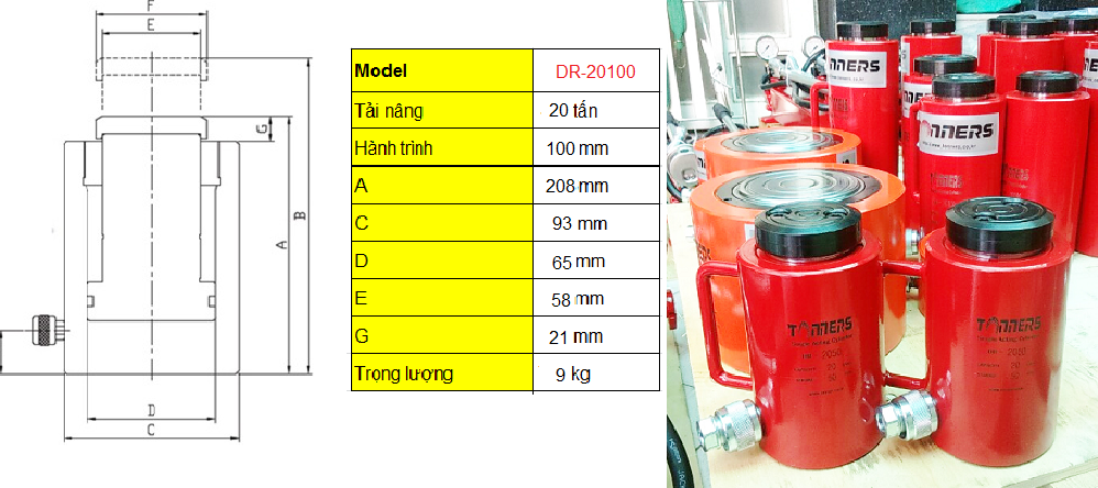 KÍCH THỦY LỰC TONNERS 20 TẤN 100MM