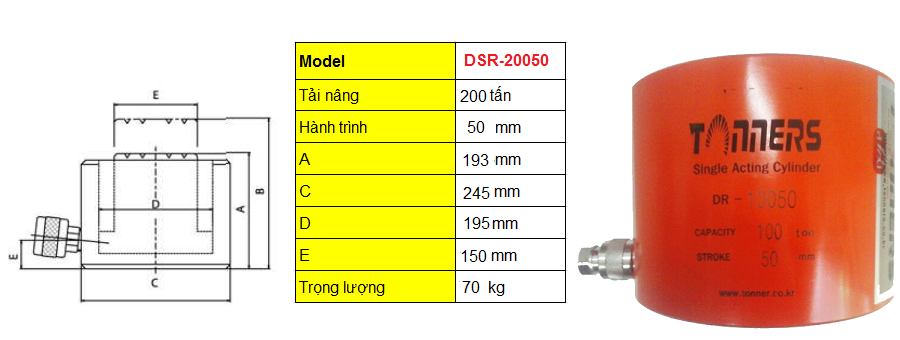 KÍCH THỦY LỰC TONNERS 200 TẤN 50MM