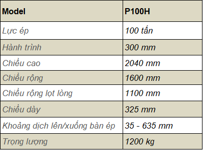 MÁY ÉP THỦY LỰC 100 TẤN P100H
