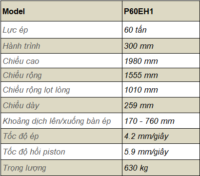 MÁY ÉP THỦY LỰC 60 TẤN P60EH1