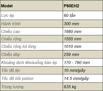 MÁY ÉP THỦY LỰC 60 TẤN P60EH2