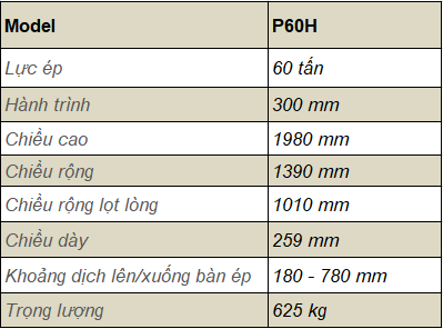 MÁY ÉP THỦY LỰC 60 TẤN P60H